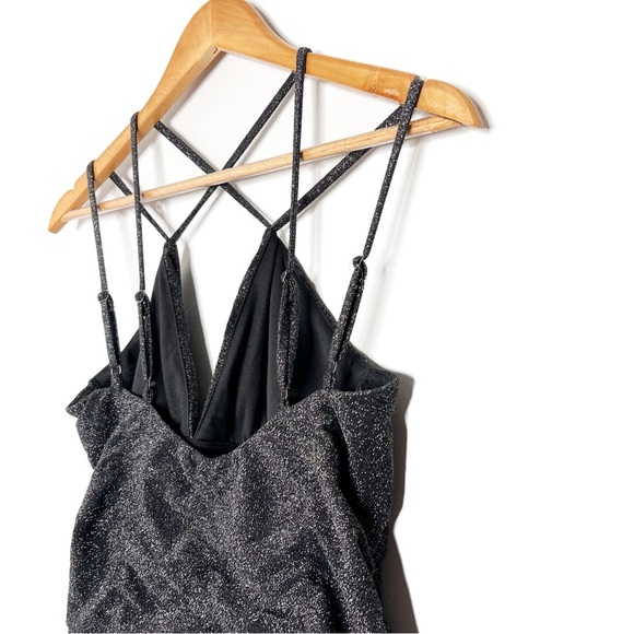 NWT Wild Fable Black Sparkle Ruched Bodycon Mini Dress Spaghetti Straps V Neck - Picture 11 of 16